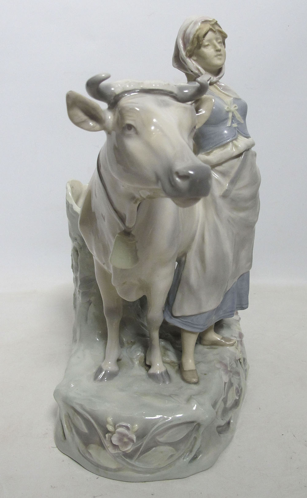Antique Royal Dux Bohemia Czech Bisque Porcelain Milkmaid Woman & Cow