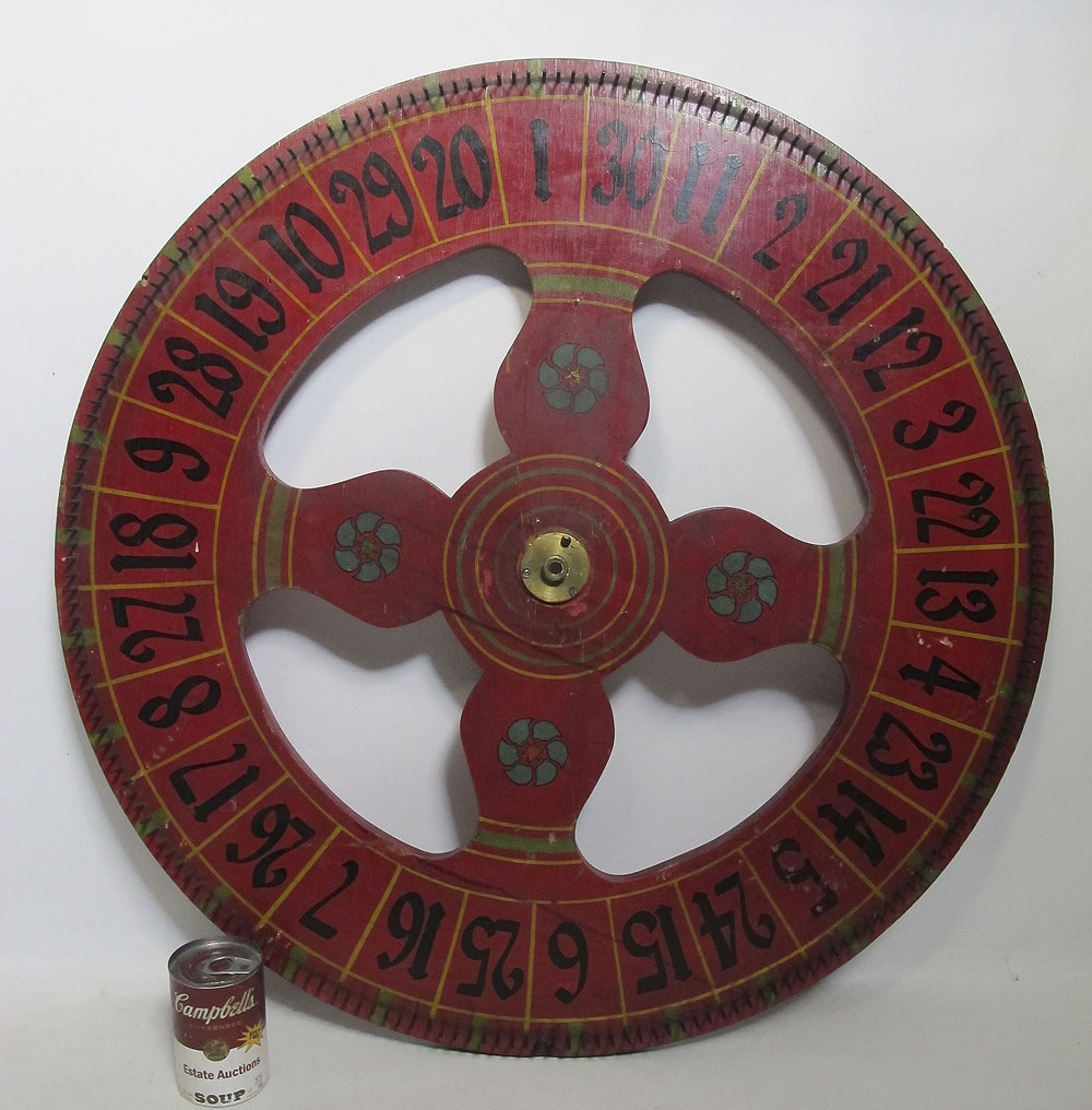 HUGE! Antique Primitive Roulette Carnival Spin Wheel Fair Gambling Folk